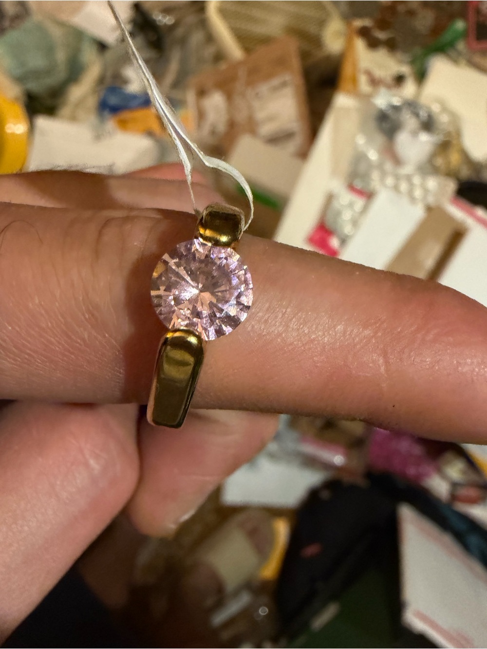 Gold Ring with Pink Round Diamond Stone